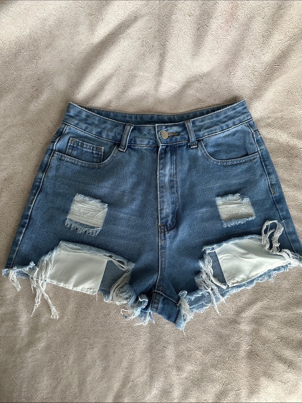 SHEIN Light Blue Distressed High-Rise Jean Shorts